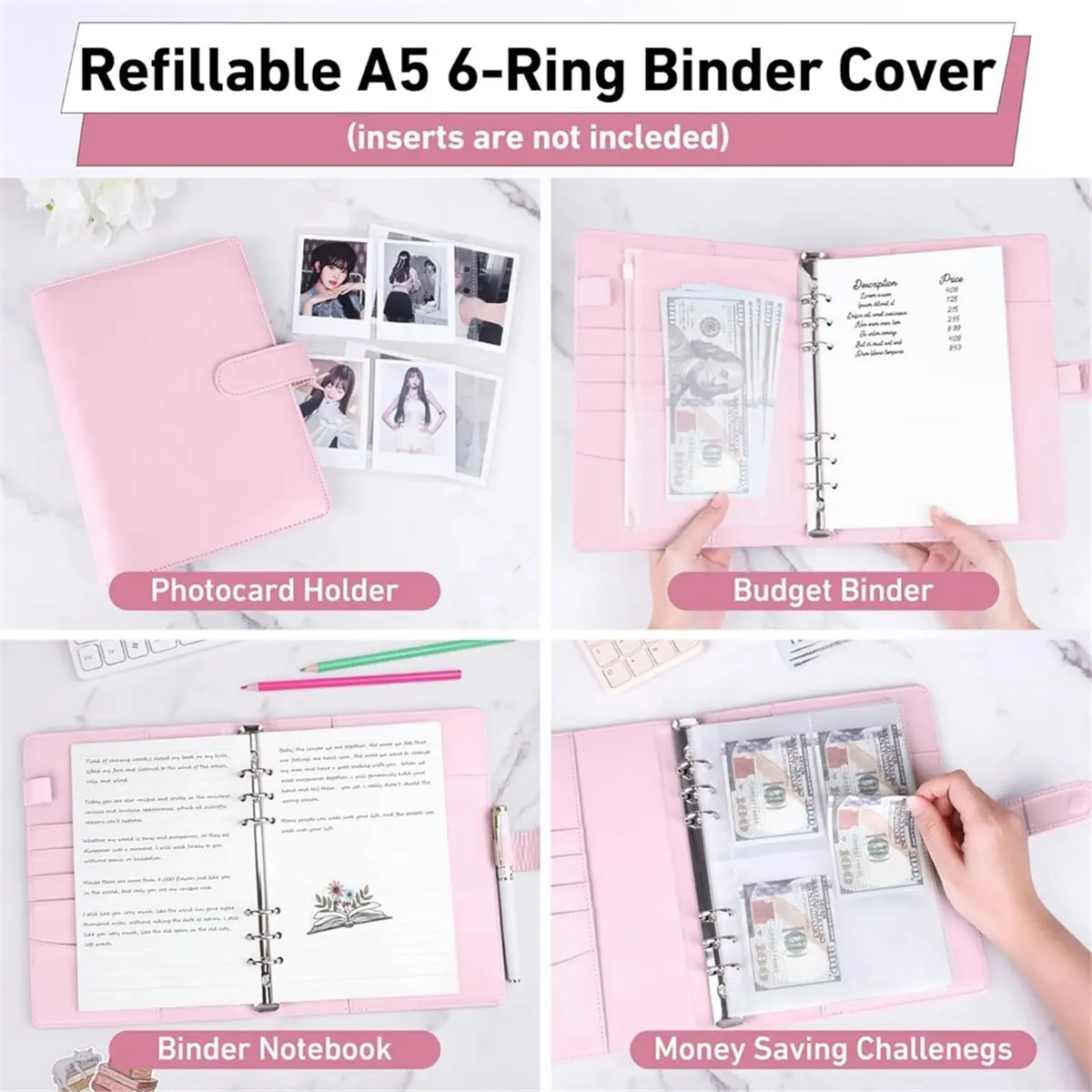 NOCM PU Leather A5 Ring Binder with Magnetic Closure 6 Ring Binder Cover for A5 Filler Paper, Refillable Notebook B