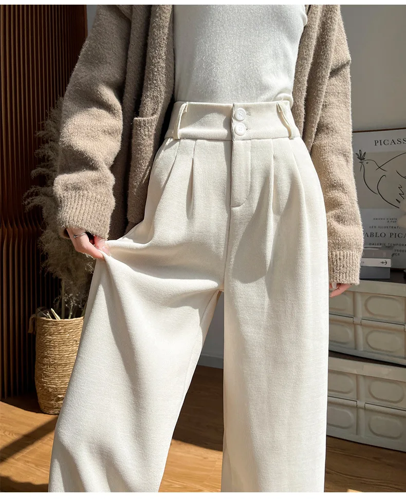 Shenier wide leg pants high waisted straight leg autumn and winter with fleece casual gray light core fleece pants for children