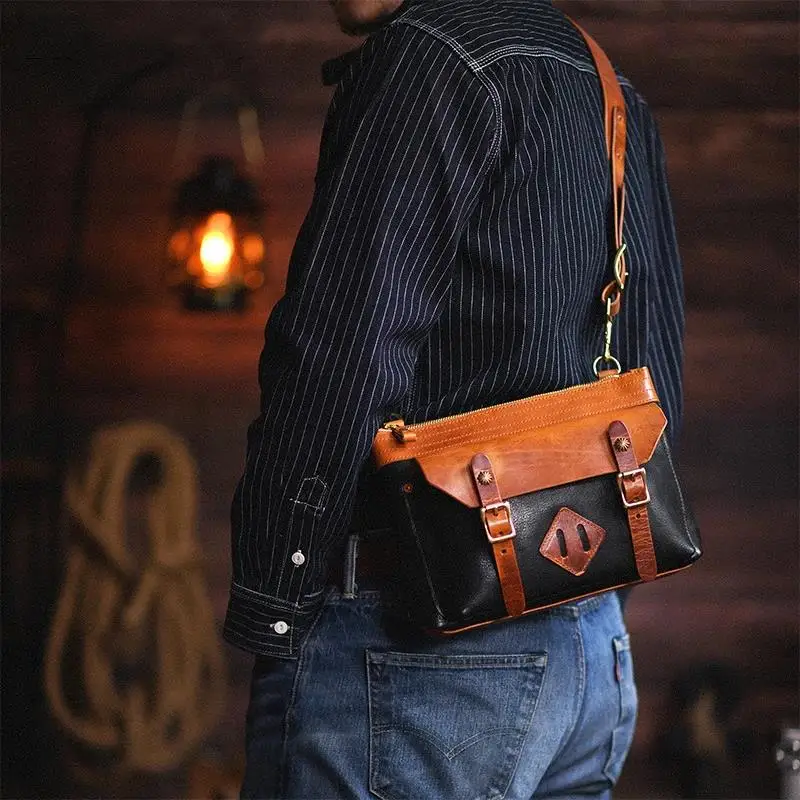 High Quality Natural Genuine Leather Men's Luxury Shoulder Crossbody Bag Vintage Fashion Man Messenger Bag fit 9.7inch Ipad