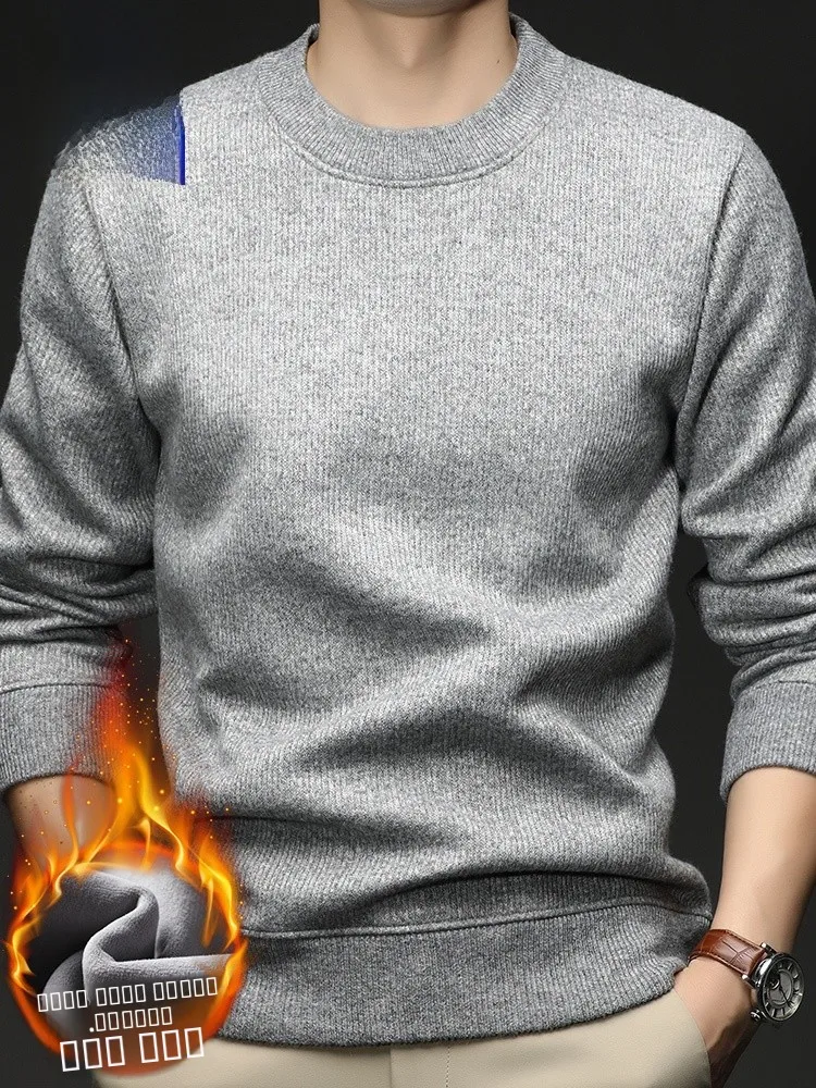 

Мужской вязаный свитер Rn: утепленный, повседневный, длинный рукав, круглый вырез, модный городской стиль, зимняя одежда