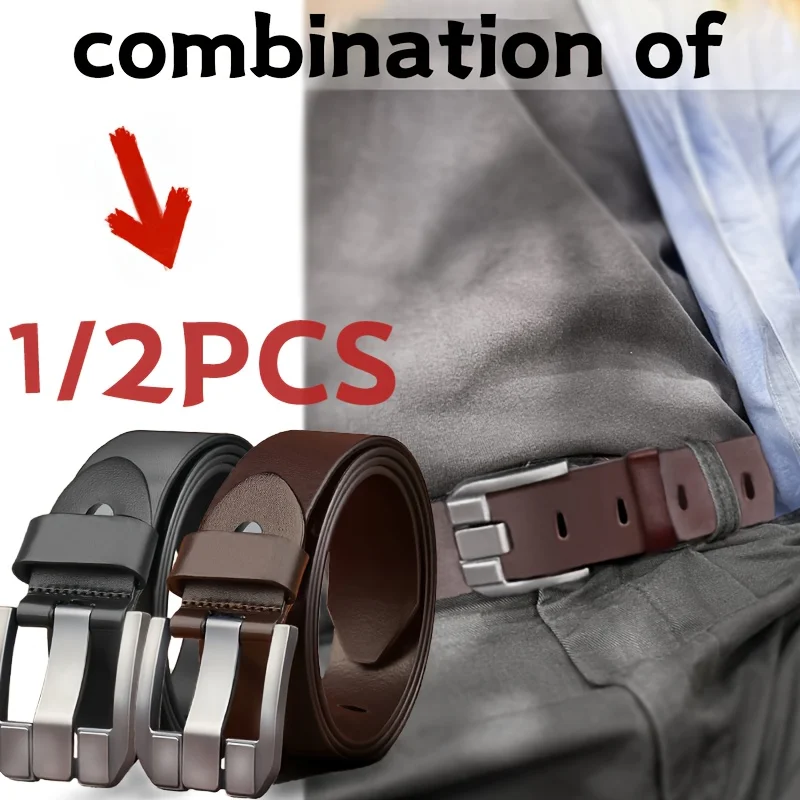 Pack of 1/2 - New vintage Men's PU Belt, Stylish Pin Buckle - High-End Business Casual Belt, Suitable for Simple Casual Versatil