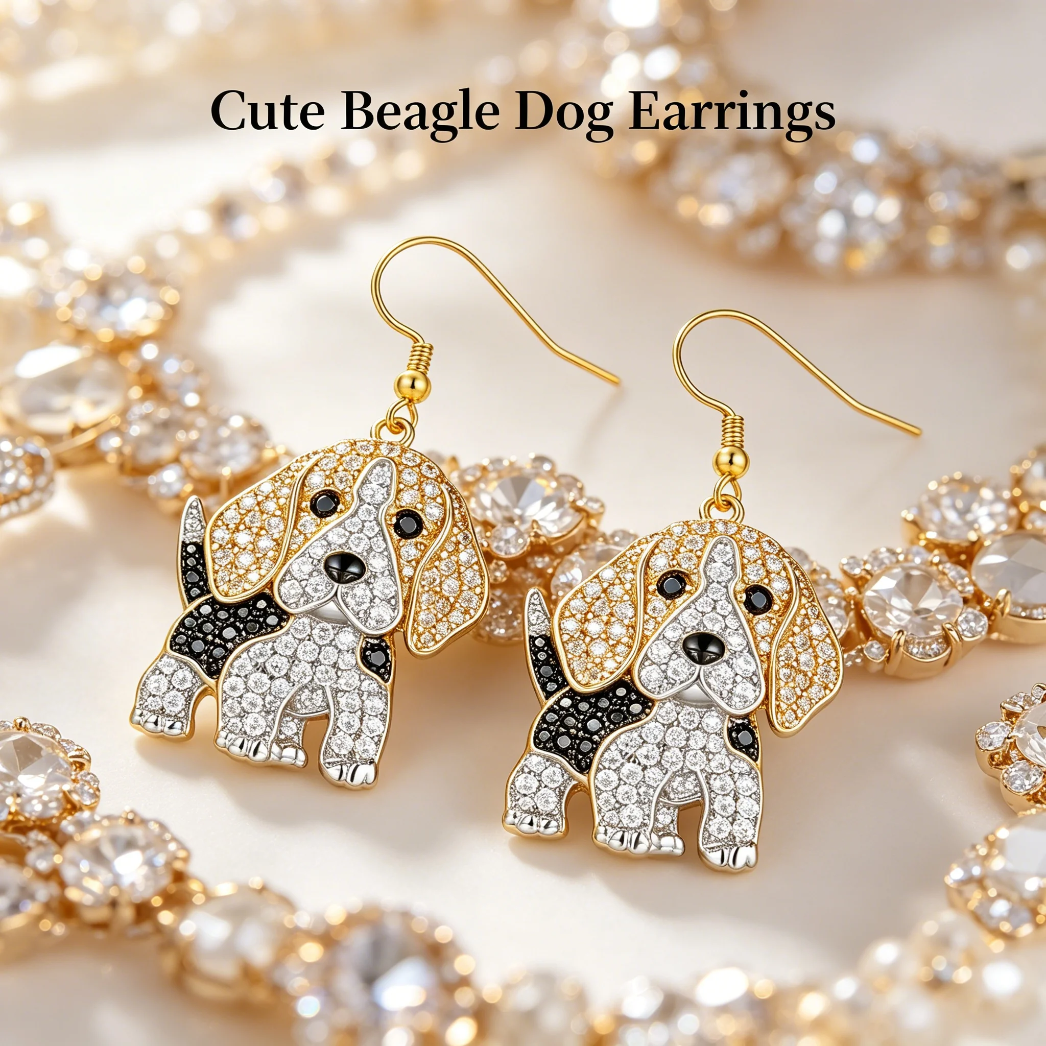 Golden Tone Zinc Alloy Beagle Dog Dangle Earrings, Multi-Tone Faux Rhinestone Dog Lover Pet Jewelry Gift for Women Girls