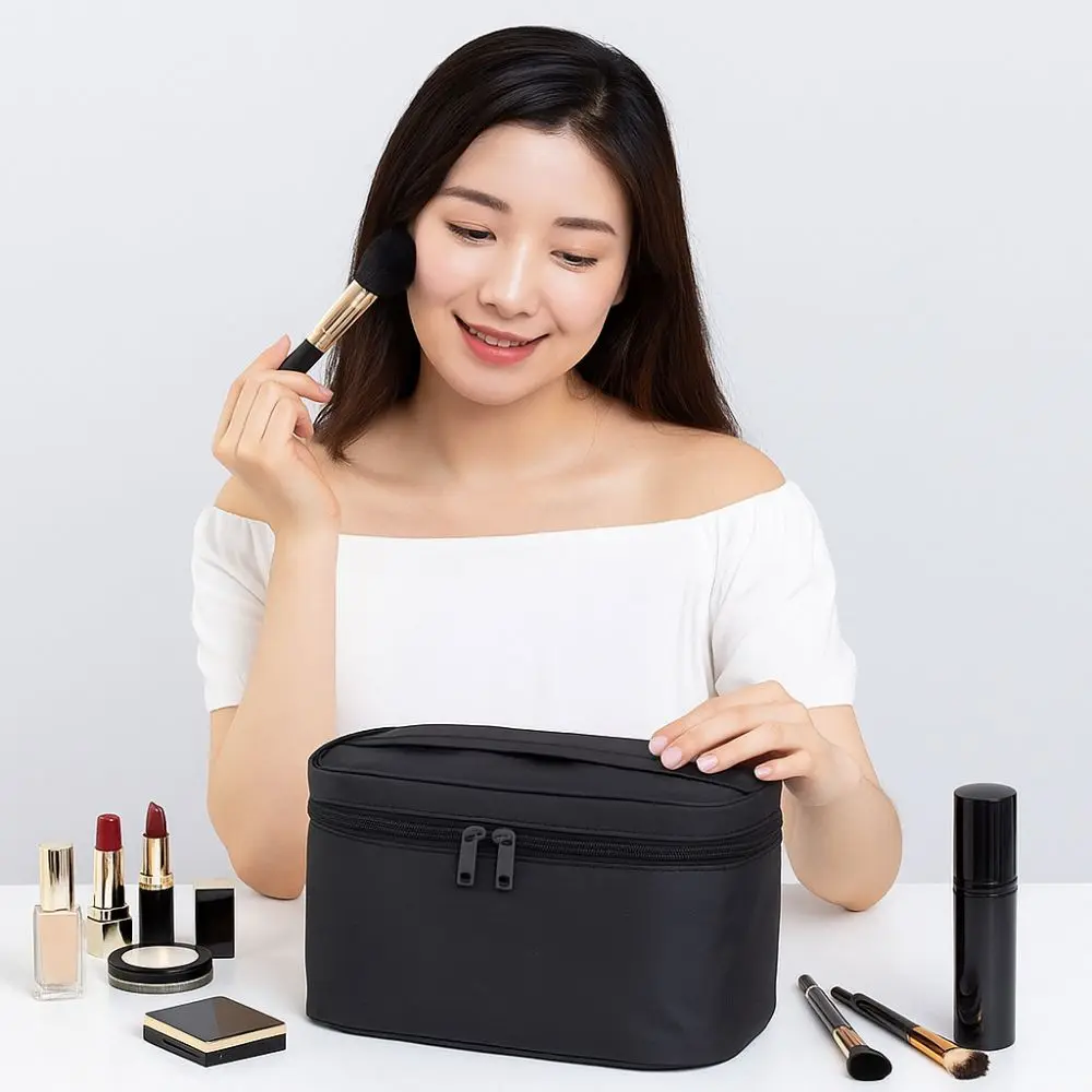 

Japanese Style Women's Makeup Bag Black Handheld Washing Storage Bag Handbag Large Capacity Cosmetics Bag Travel