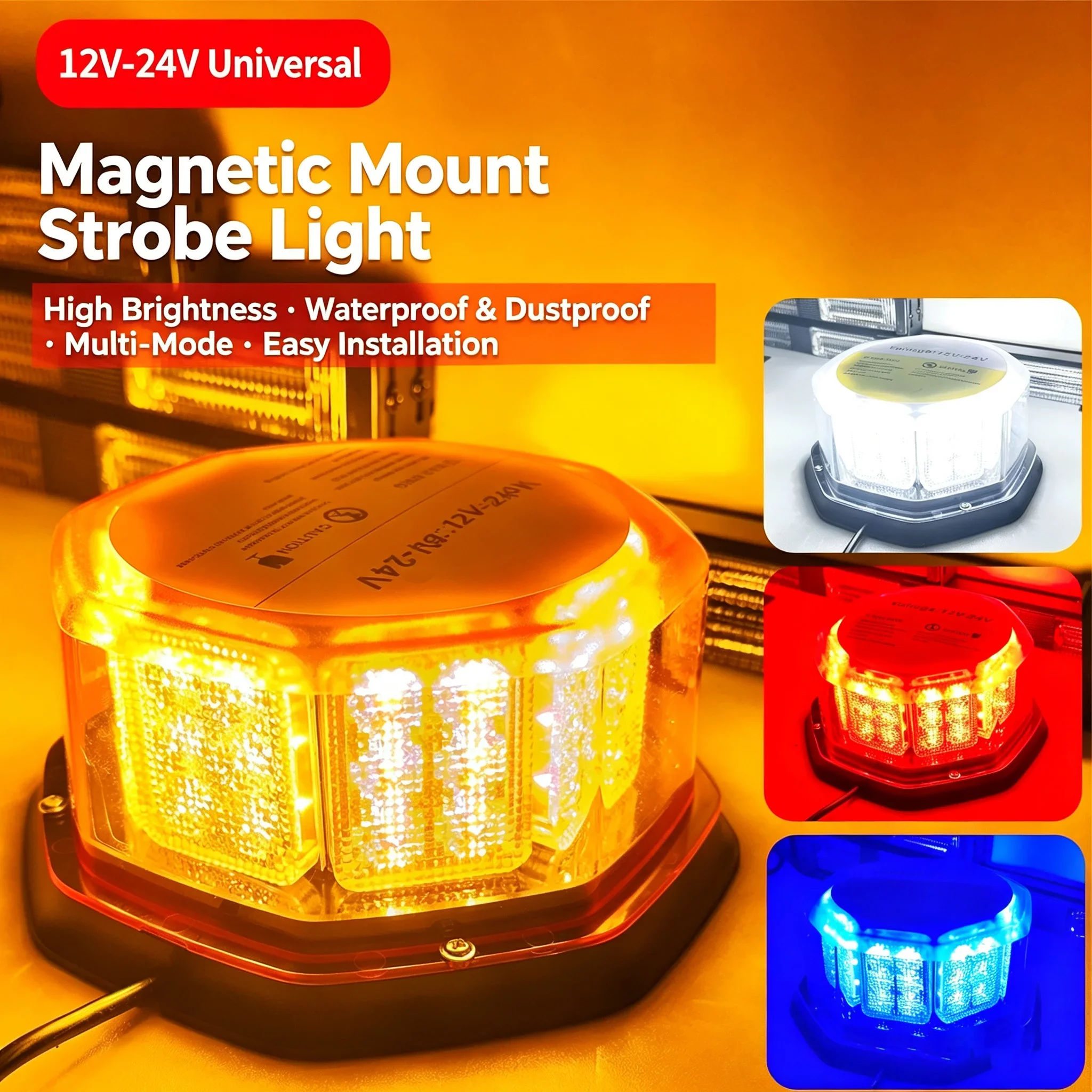 New Bus TRUCKS Trailer forklift Magnet LED Beacon Flashing Strobe Warning roof light Emergency Strobe Light 12-24V 3-meter Wire