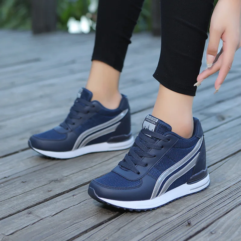 Hidden Heels Wedges Sneakers Women Shoes Lace Up Breathable Spring Ladies Shoes Outdoors Walking Slip on Casual Shoes Heighten