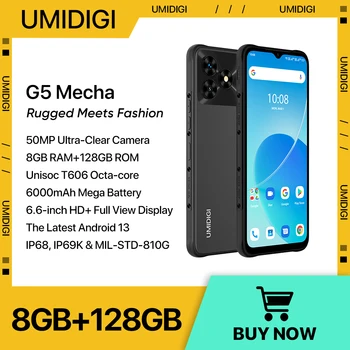 UMIDIGI G5 Mecha، IP68 IP69K أندرويد 13، 6,6-дюймоы Эн HD +، 8 جيجابايت 128 جيجابايت، كاماميرا TF 1 تيرابايت 50 ميجابايت، 6000 مللي أمبير، 90 Гц Unisoc T606