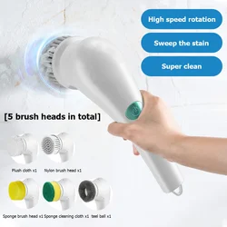 Electric Spin Scrubber with 5 Brush Heads Cordless Portable Cleaning Brush Handheld Scrubber Suitable for Bathroom Kitchen Tool