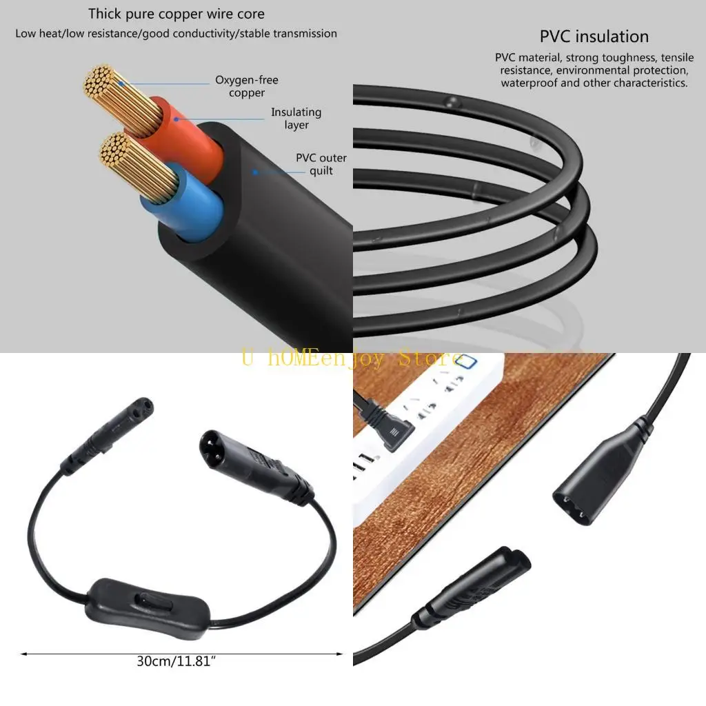 B0KF 8 Figure C7 to C8 Power Cable with Switches,IEC320 C7 to C8 Extension Cord Line with Power Button for Digital Cameras