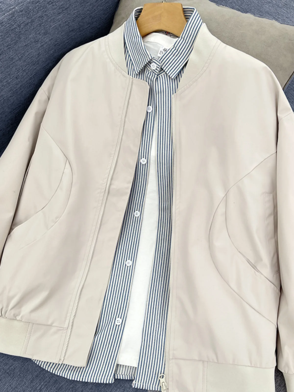 

Light Color Bomber Pilot Jaet Men's Spring Autumn Khaki Color Baseball orm Trendy Brand Cleanfit Outerwear