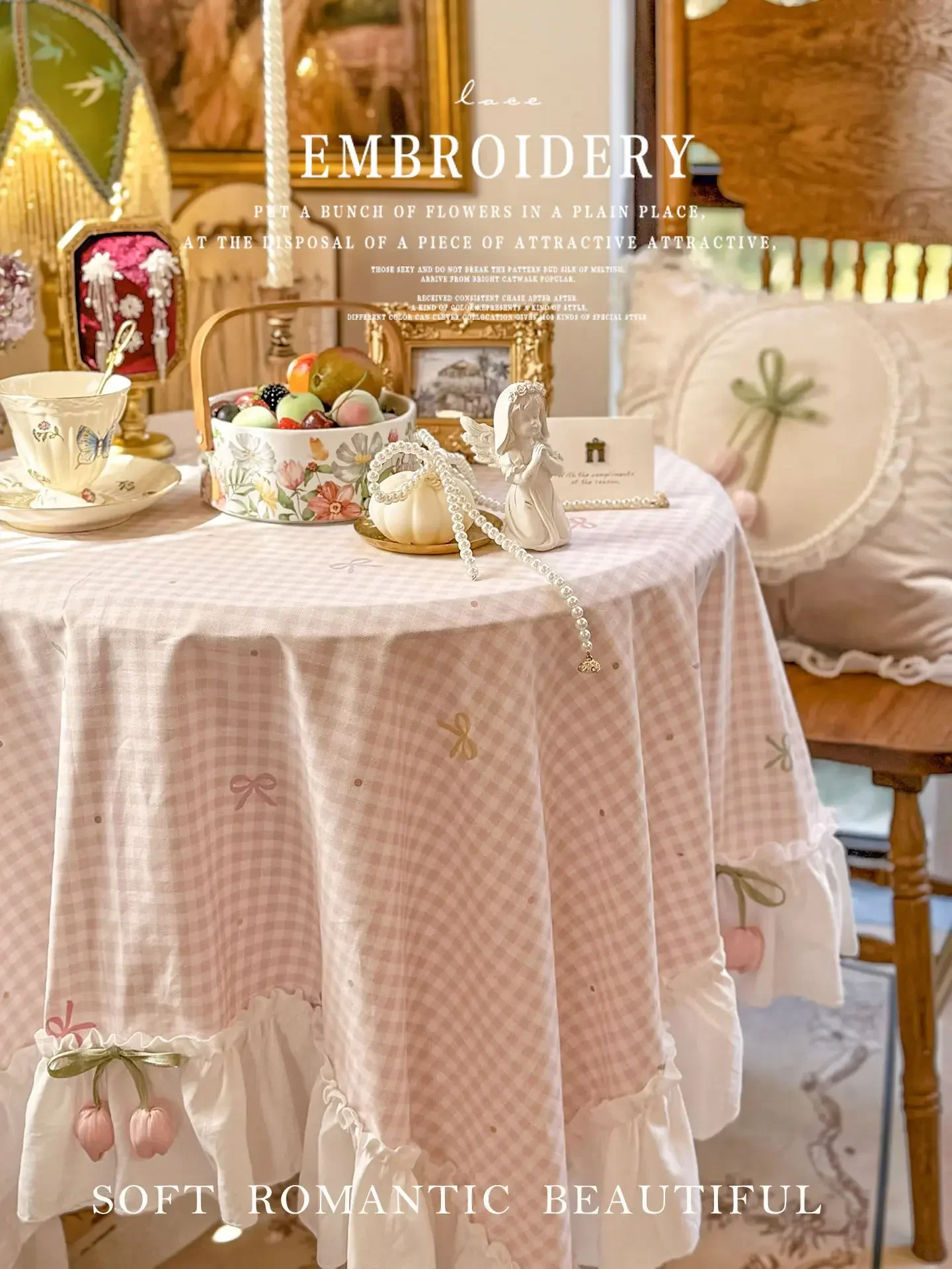 Cream Style Pink Plaid Cotton Rectangular Tablecloth French Romantic Dessert Coffee Fashion TElegant Able Cover Cloth Home Decor