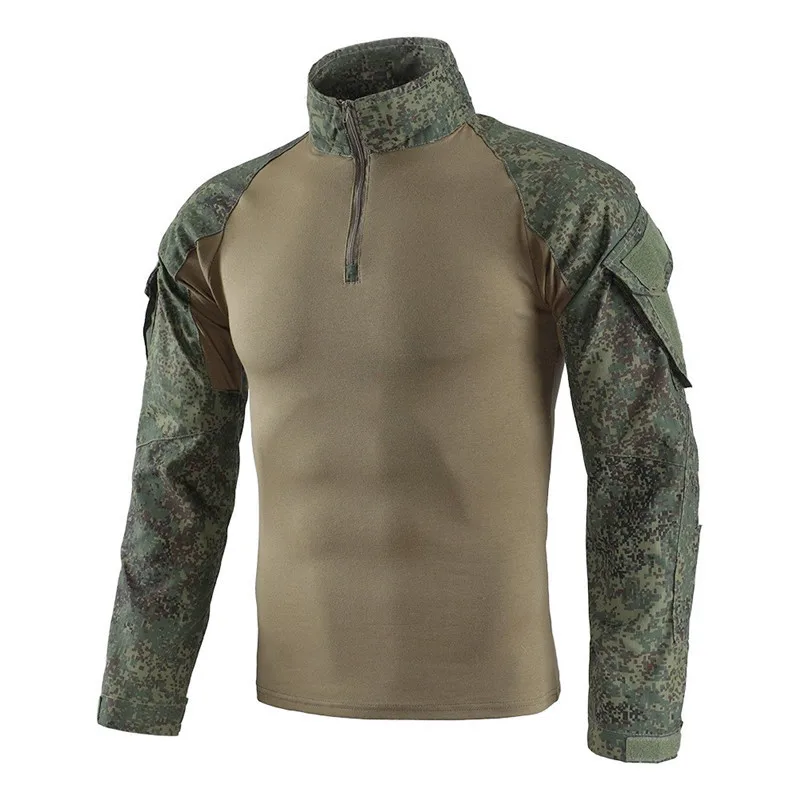 Outdoor Tactical Shirts Long Sleeve 1/4 Zipper Workwear Camo Combat Shirt Ripstop Tops