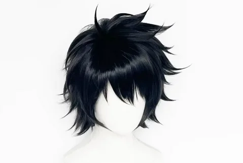 L.Lawliet Peluca de Cosplay, pelo corto negro, peludo en capas, resistente al calor, disfraz + gorro de peluca