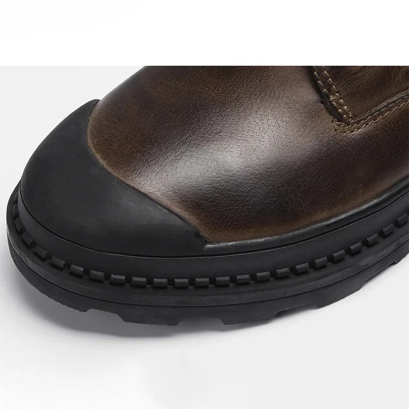 Botas de inverno masculinas de couro de vaca natural feitas à mão retrô botas masculinas de couro genuíno sapatos de inverno # 9550