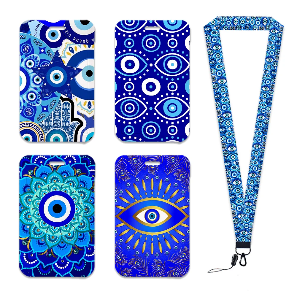 Blue Evil Eye Card Holder Work Card Holder Work Permit Name Badge with Keychains Student Id Card Lanyard Holder Accessories