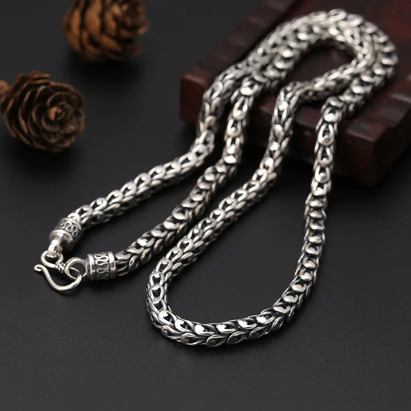 Sterling silver ornament trendy men personalized classic vintage Thai silver wide 7mm domineering Dragon Scale Necklace