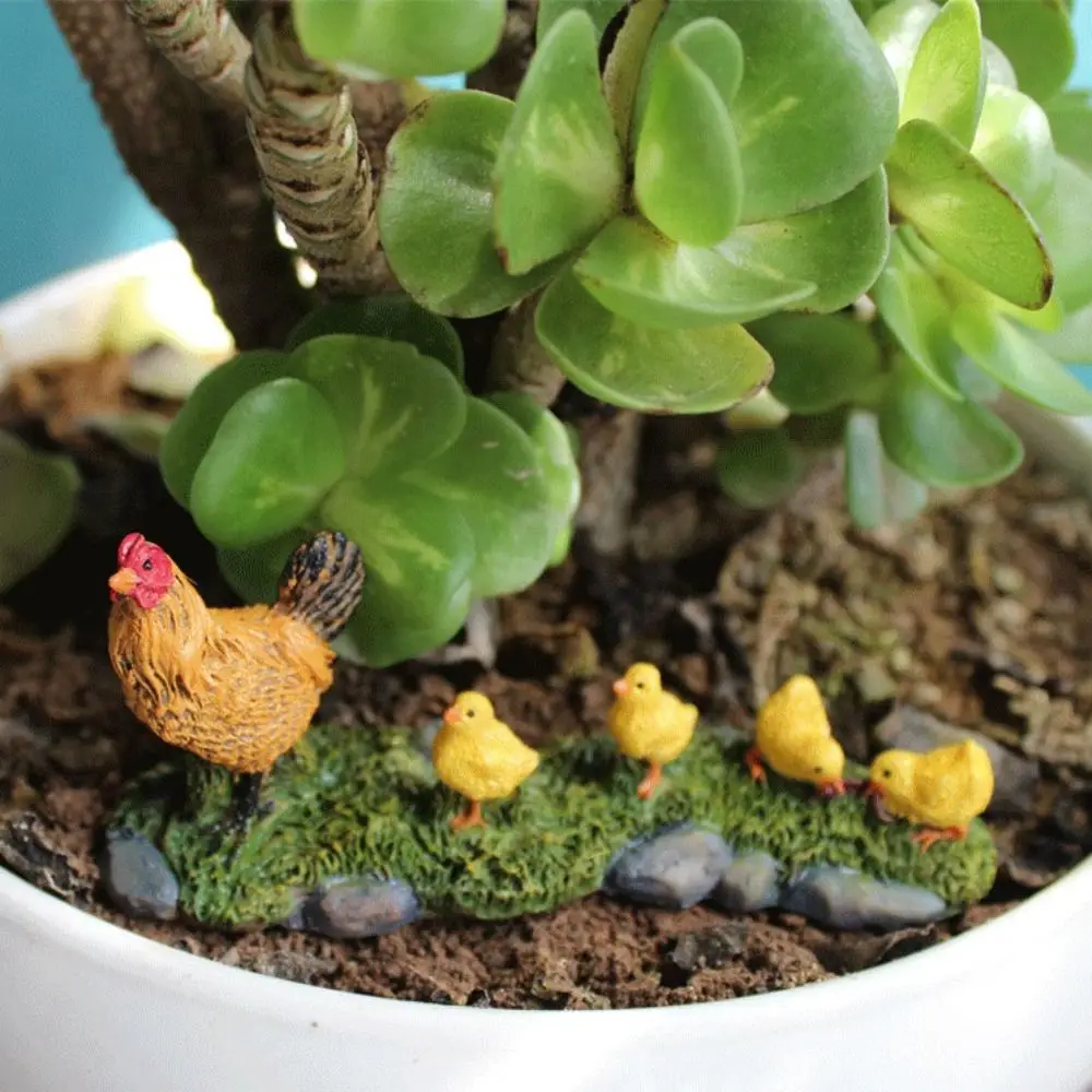 Chicken Family Figurines Hen Chick Models Micro Landscape Miniature Decoration Doll House Ornaments Home Decoration Farm Poultry