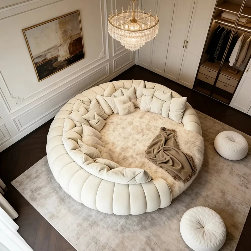 

Deluxe round plush velvet upholstered sofa: multi-pillow large leisure seat, suitable for living room interior