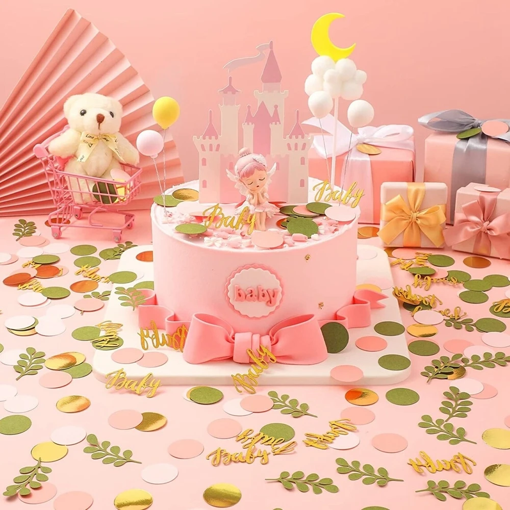 1 Packung Salbeiblätter Konfetti Multi Grün Rosa Runde Papier Konfetti Hochzeit Geburtstag Babyparty Party Dekorationen Tischstreuer – Detail 3