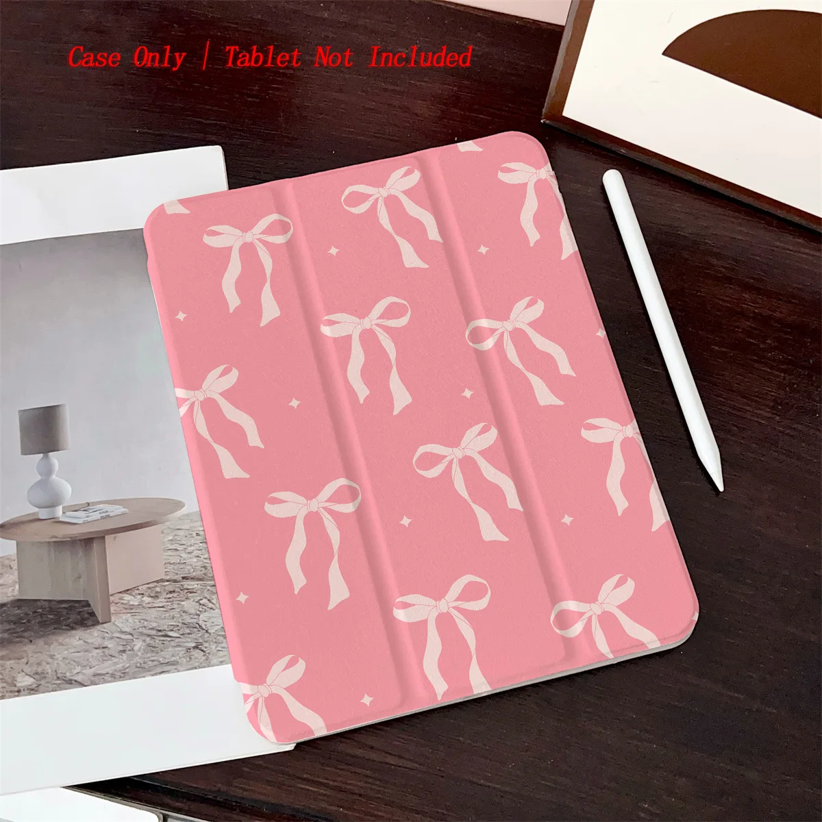 

Розовый чехол для iPad с узором цвета хаки и бантом — противоударный чехол с защитой от падения для планшетов Apple