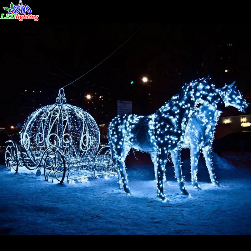 

custom.2024 Holiday Decoration Customized 3D Horse Carriage with Pumpkin Light Acrylic Animal LED Sculpture Horse Carriage Motif