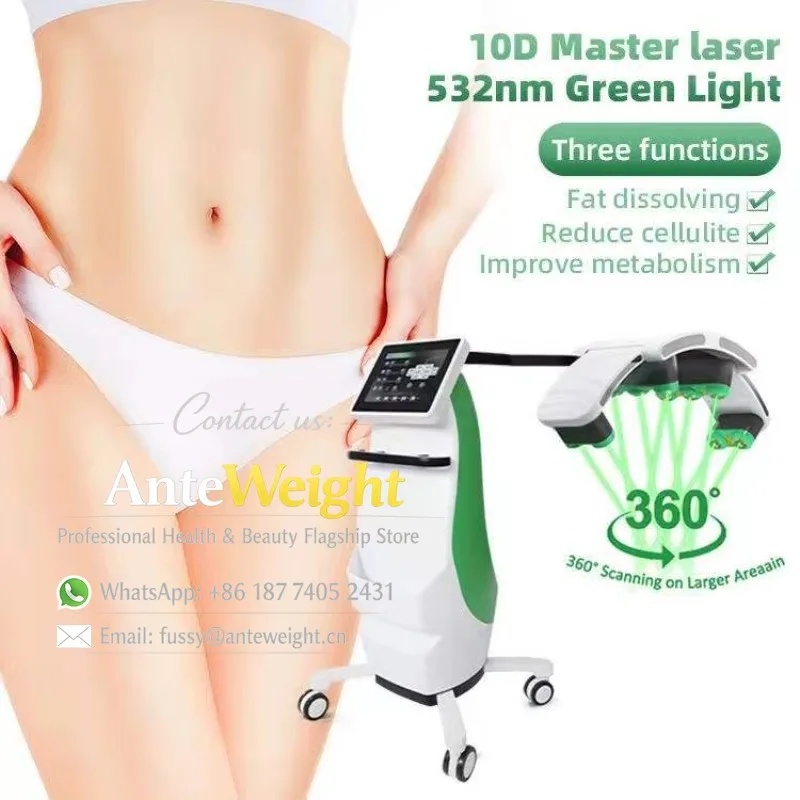 10D Lipo System 532nm Emerald Green Laser Fat Removal Face Skin Rejuvenation Commercial Use Stationary Physical Therapy
