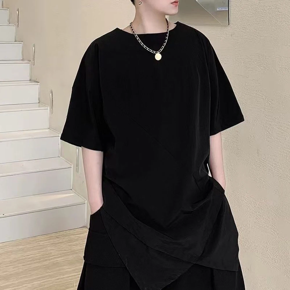 

Новая летняя мужская футболка с коротким рукавом нестандартного кроя, унисекс, в американском ретро-стиле, модная, трендовая, свободная, повседневная, нишевая, мужская верхняя одежда