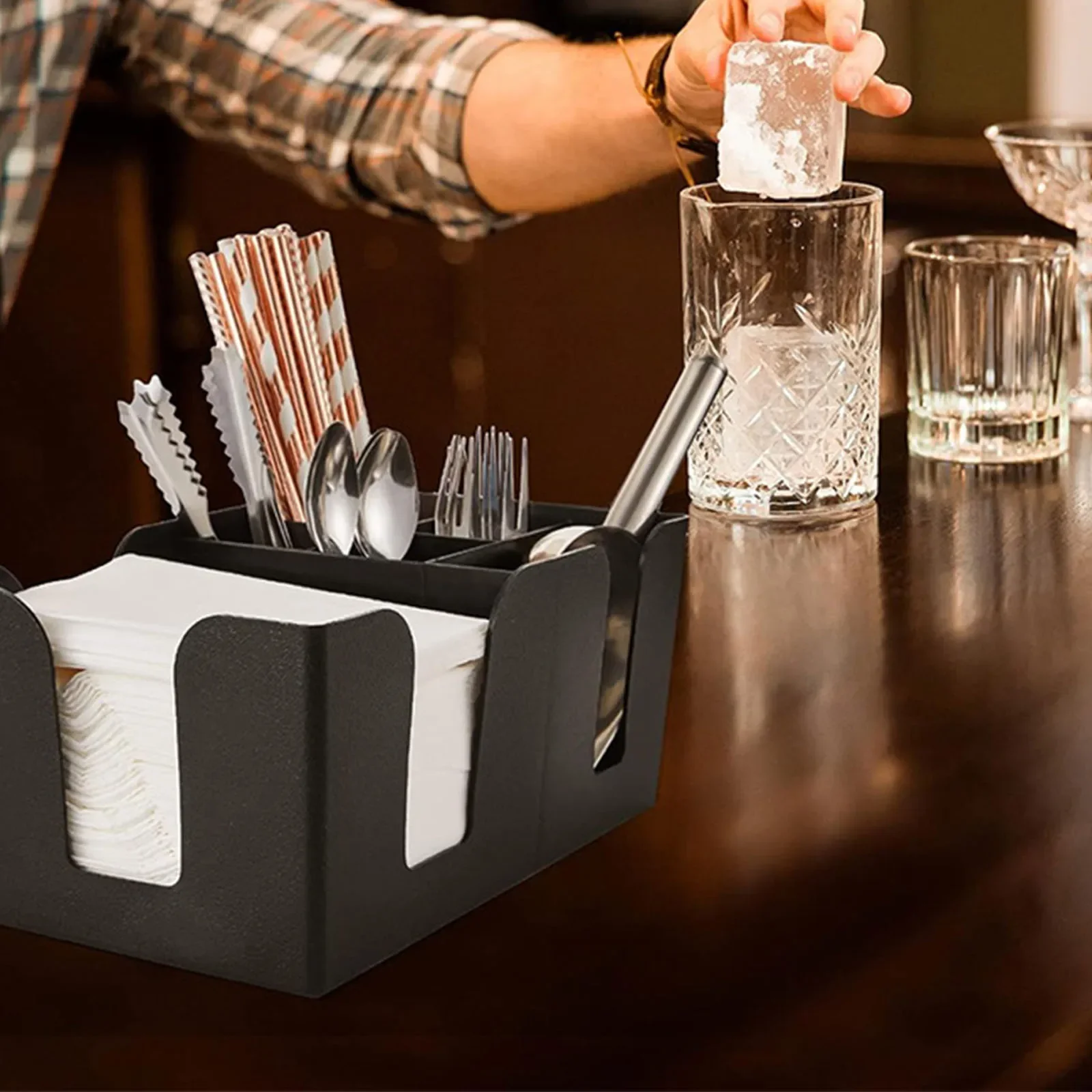 DEOUNY Bar Caddy Organizer Portable Bartender Accessories Napkin and Straw Holder Dispenser for Office Restaurant Party Home 4