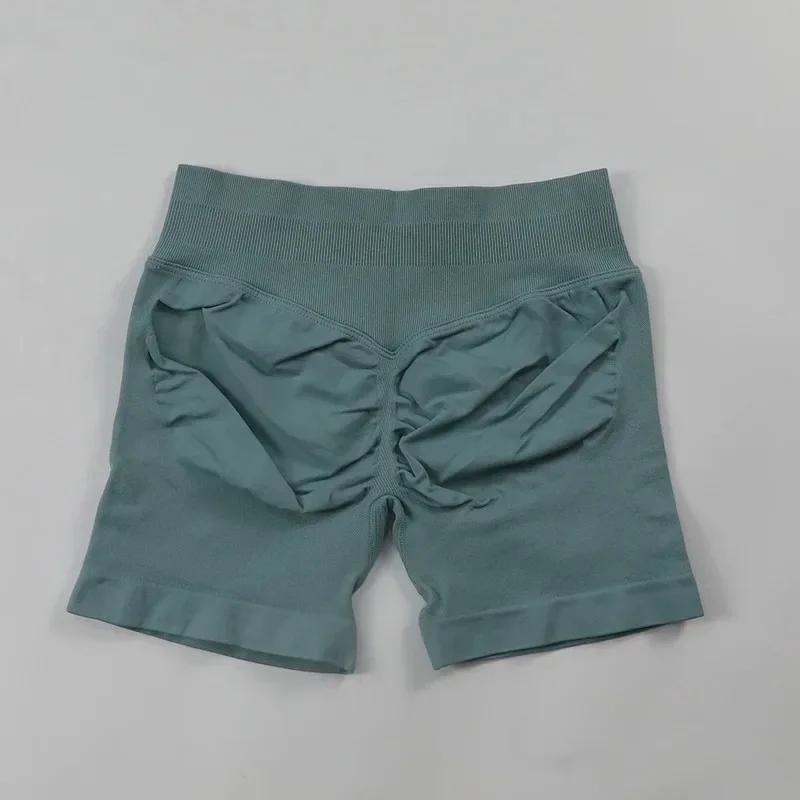 Бесшовные шорты для йоги, шорты для тренировок в тренажерном зале, эластичные шорты для бега с логотипом, шорты с низкой ребристой лентой, одежда