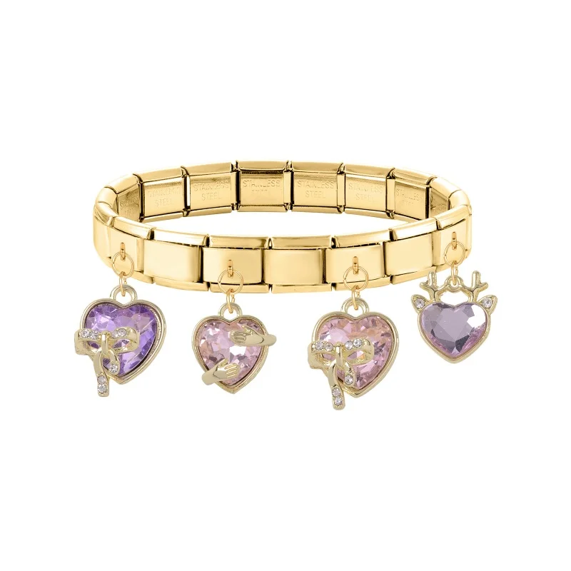 القلب القوس الحب قفل الذهب اللون قلادة الإيطالية سحر الروابط صالح 9 مللي متر الفولاذ المقاوم للصدأ سوار المرأة DIY بها بنفسك صنع المجوهرات #6