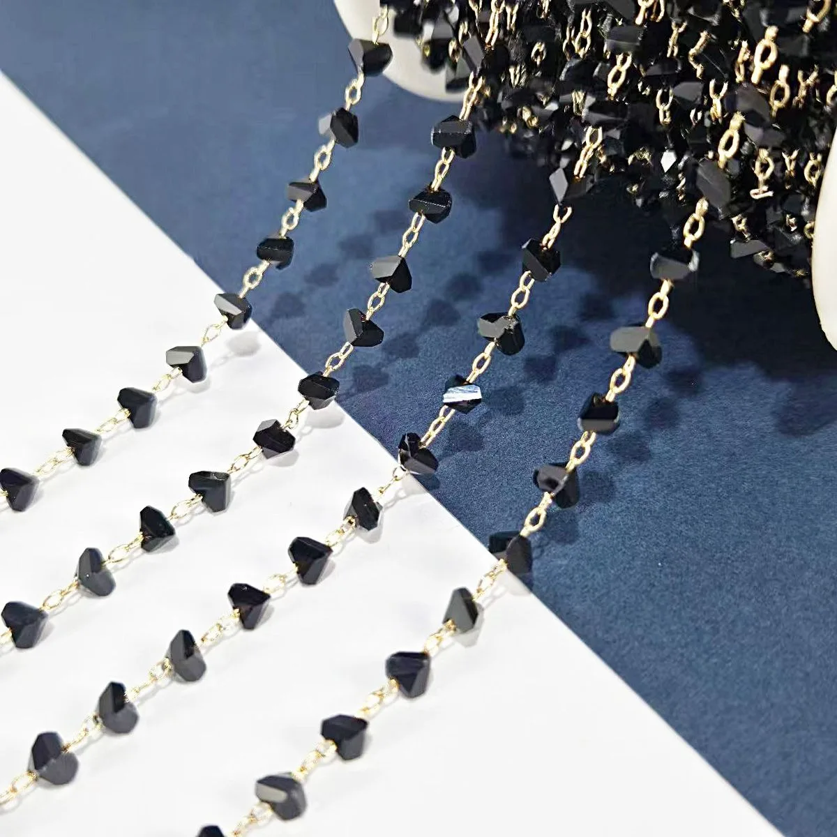 Black White Triangle Crystal Chain, Hair Step Shake Fringe Material, DIY Necklace Bracelet Supply