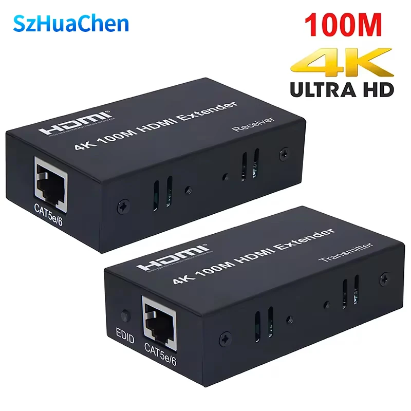 4K 100M HDMI Extender Transmitter and Receiver Converter Via CAT 5e Cat6 RJ45 Network Ethernet Cable 60m 1080p Laptop PC To TV