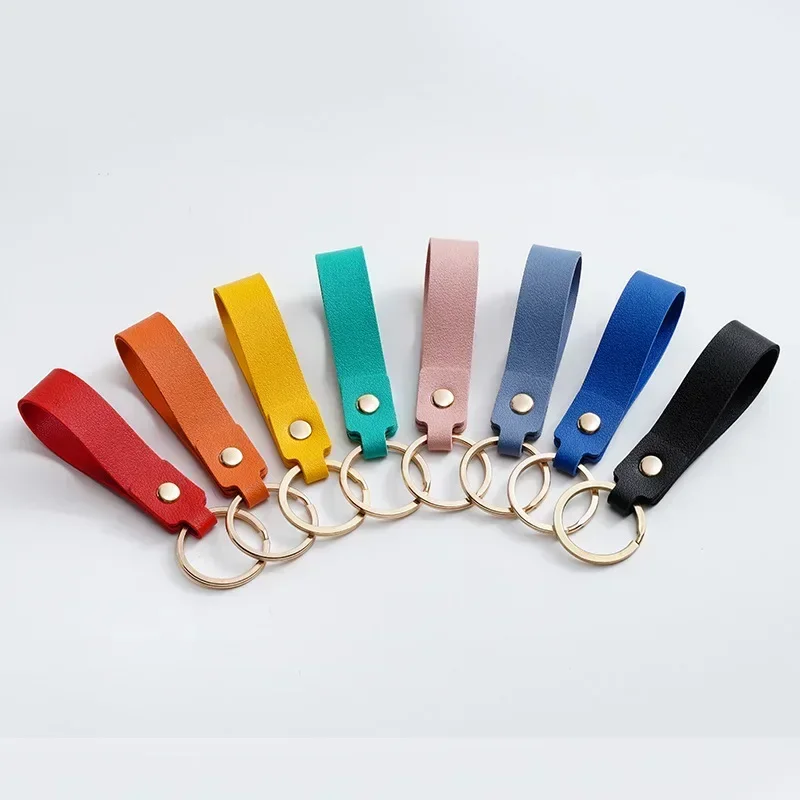 Leather car keychain macaron keyring personalized pendant small and fresh multi-color creative PU business keyrope