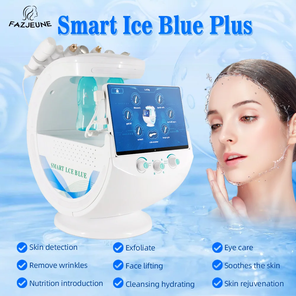 Профессиональный аппарат 7 в 1 Smart Ice Blue Plus, водородный кислород, маленькие пузырьки, гидродермабразия, омоложение, массажное устройство, спа