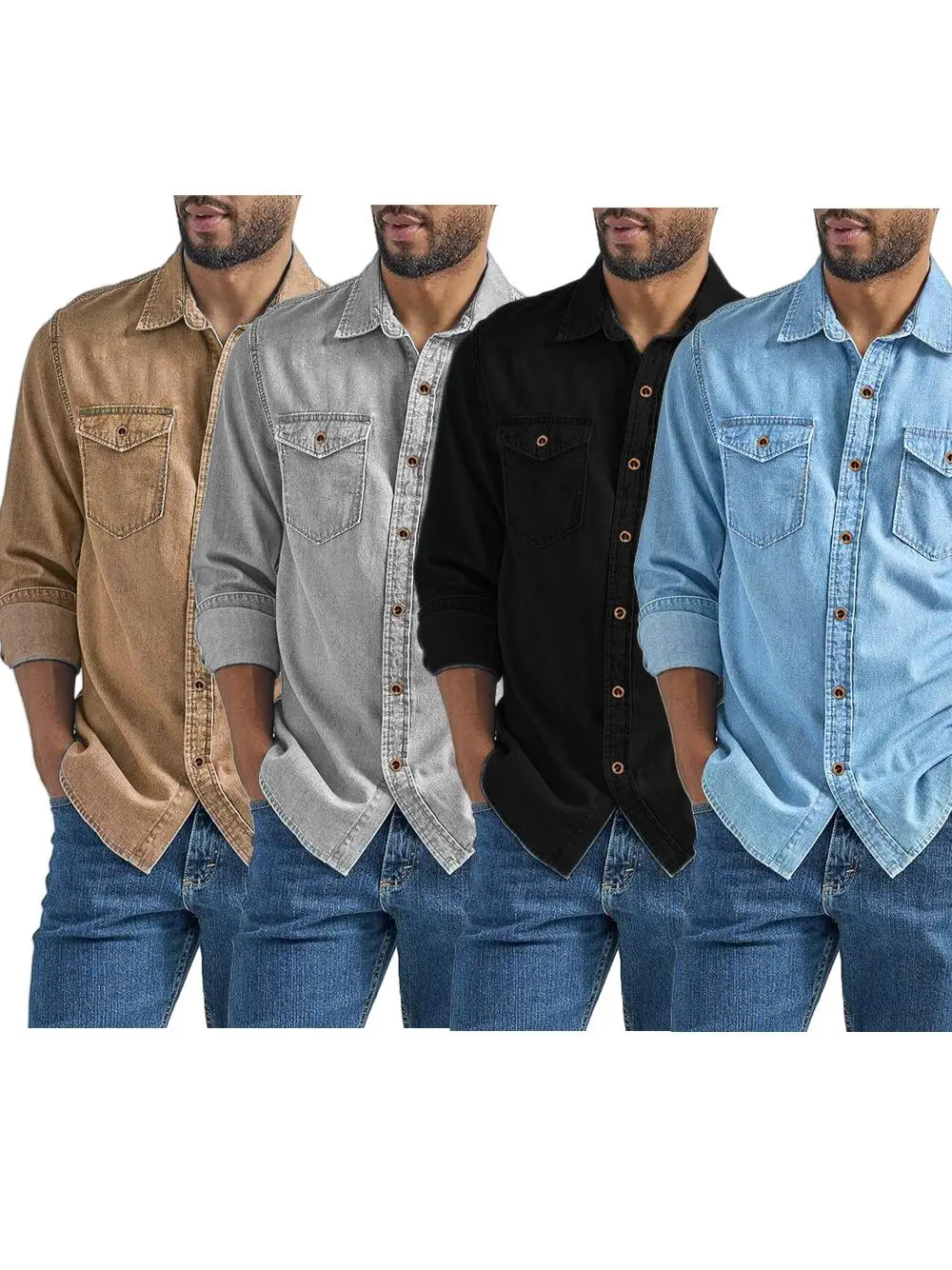 Men's Denim Shirt Oversize European Version Spring Autumn Open Cardigan Style Thickened Long Sleeve Collar Daily Wear