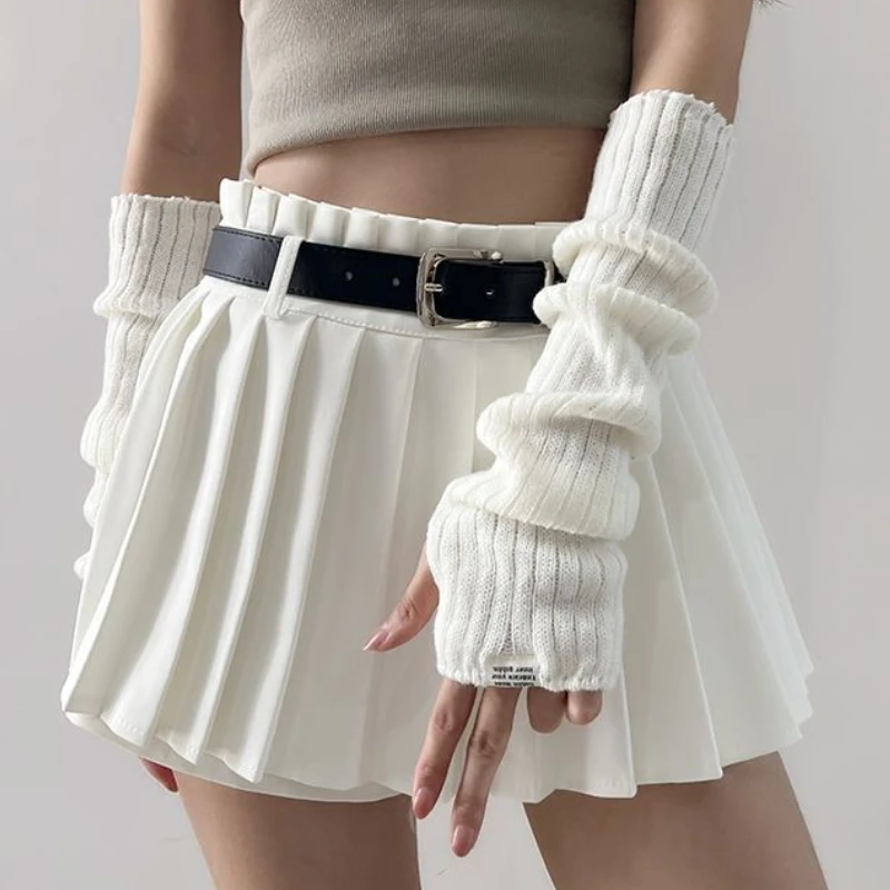 ถุงมือไหมพรมแบบไม่มีนิ้วสไตล์ Y2K สำหรับผู้หญิง ปลอกแขนถักไหมพรม แขนยาว ถุงมือแบบไม่มีนิ้ว สไตล์ฮาราจูกุ สาวพังก์ กอธิค คอสเพลย์ ถุงมืออนิเมะ