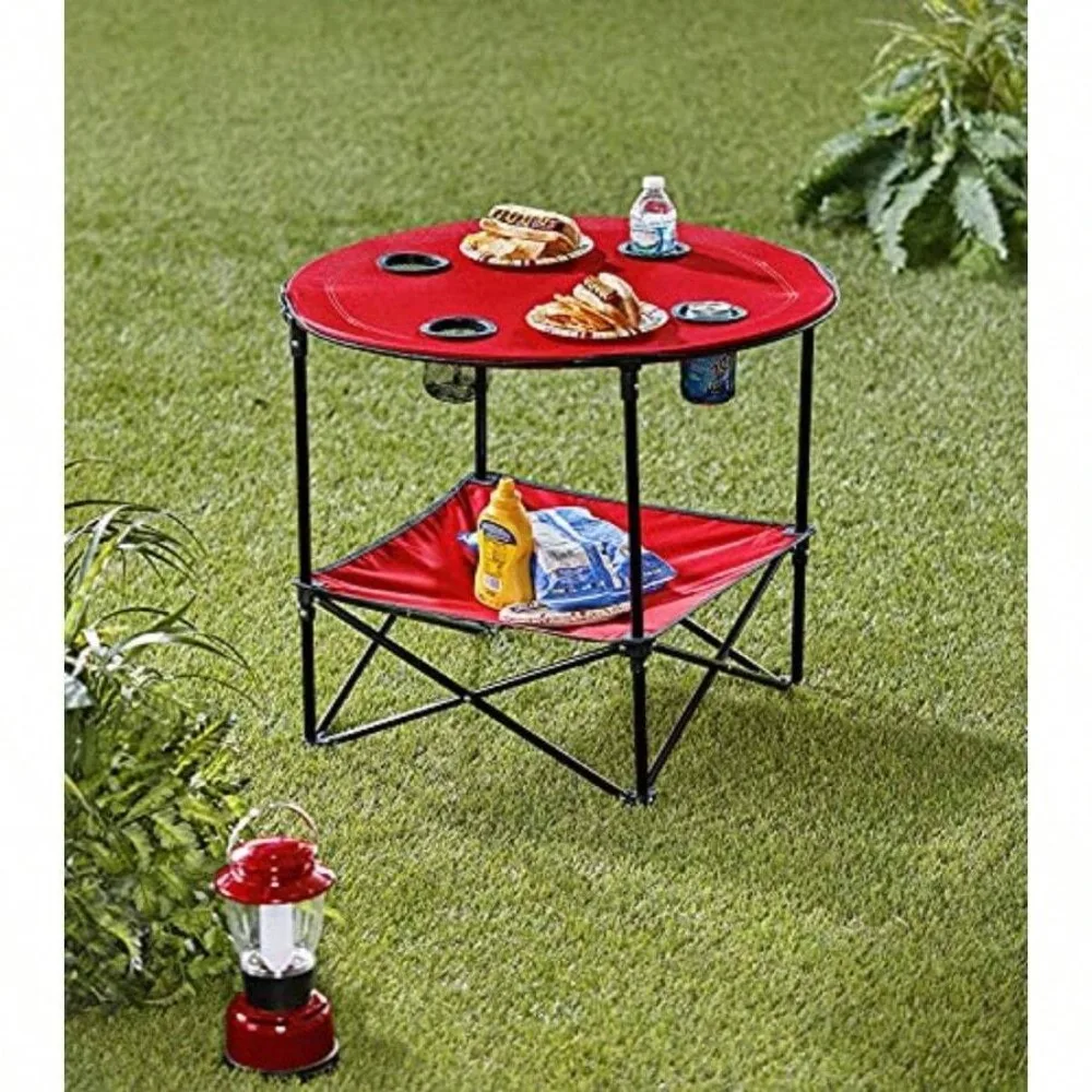 Portable Folding Picnic Table with Storage Shelf, Waterproof Roll Up Aluminum Camping Table, Lightweight Compact for Outdoor Picnics Beach Hiking Fishing BBQ, Quick Setup, Rustproof Non Slip Legs Holds 80 Lbs, Carry Bag Included