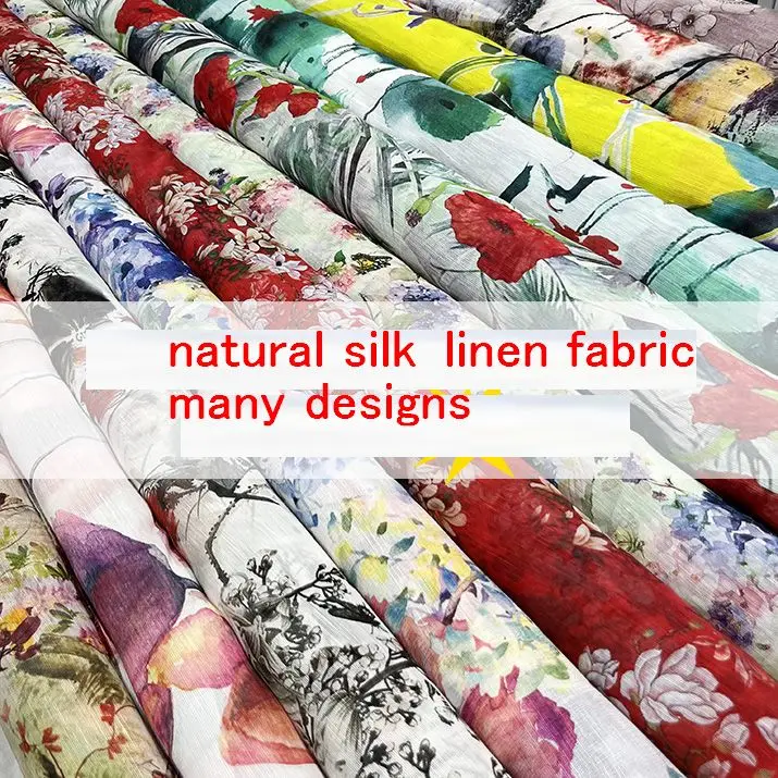 

40 дизайнов ткани из натурального шелка 30% тутового шелка, 70% мягкий лен