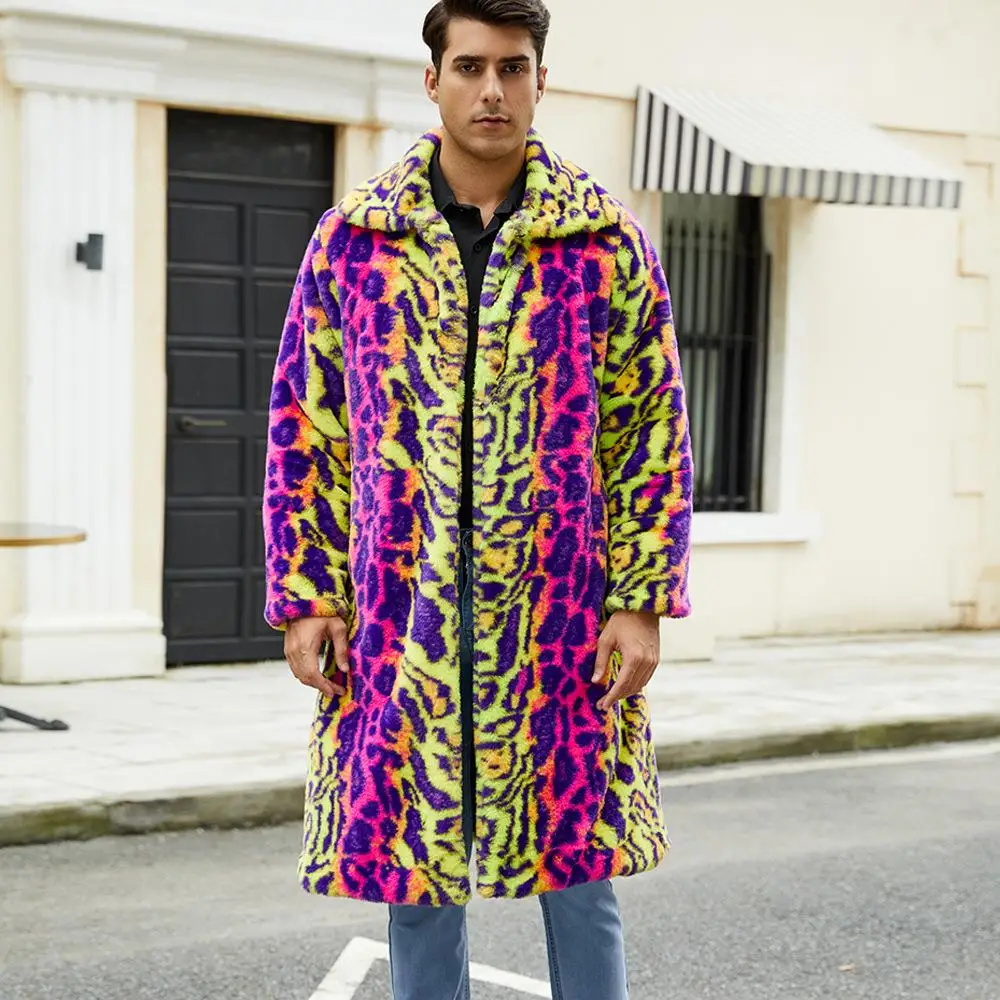 

Men's Long Faux Fur Coat Windbreaker Warm Winter Outerwear Leather Jacket Large Size Autumn Winter European Style Men's Coat