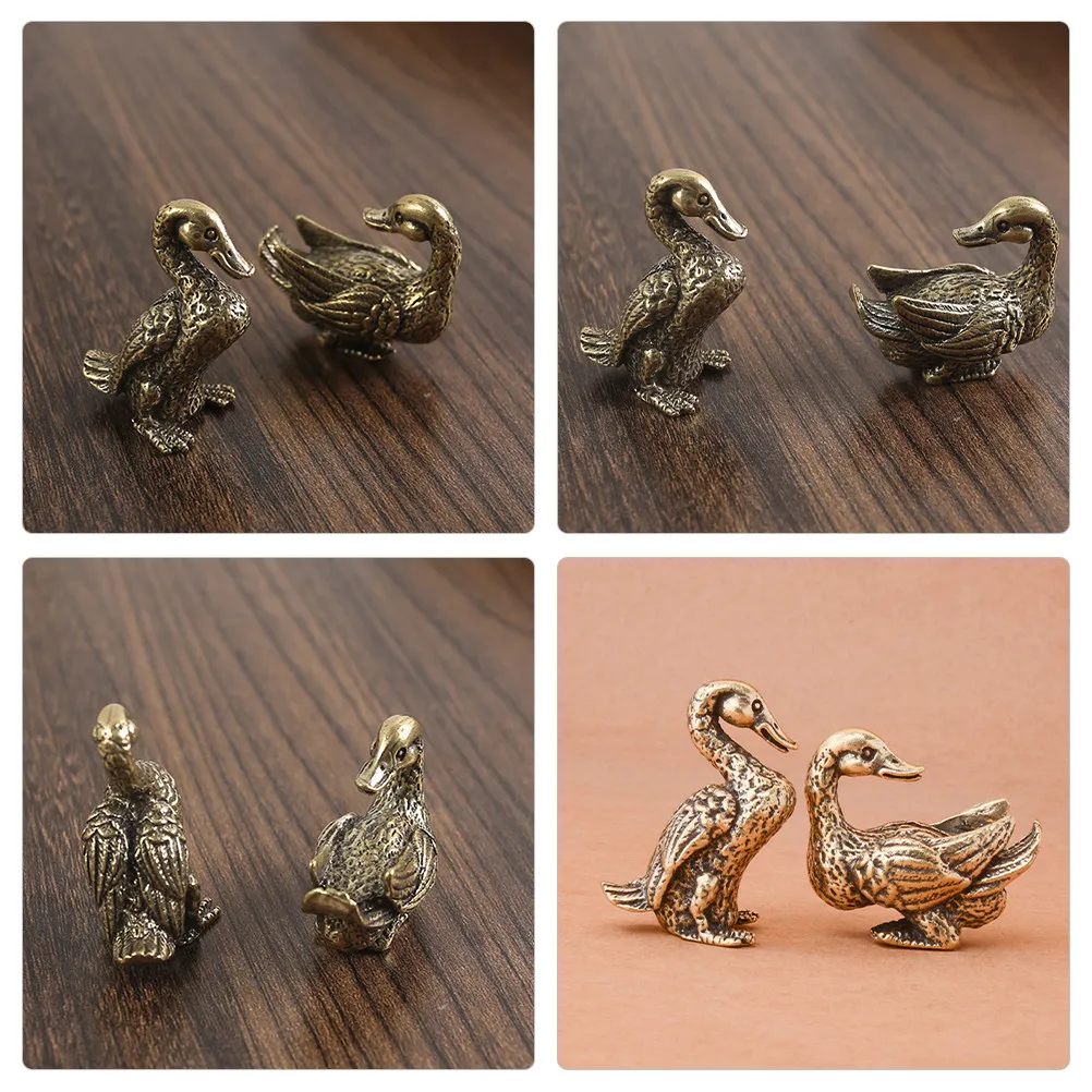 1Pair Solid Brass Mandarin Duck Sculpture Vintage Chinese Decor Statue for Living Room Tea Table Home Office Decor Brass