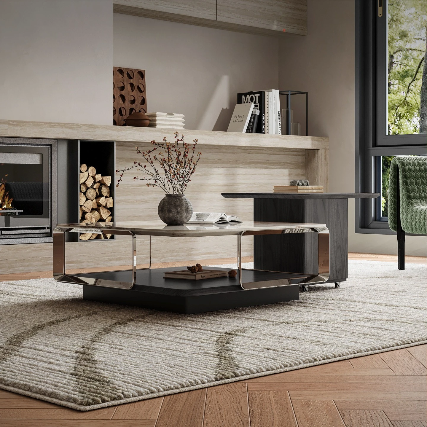 Combination coffee table size round minimalist microcrystalline stone coffee table combination designer new small apartm