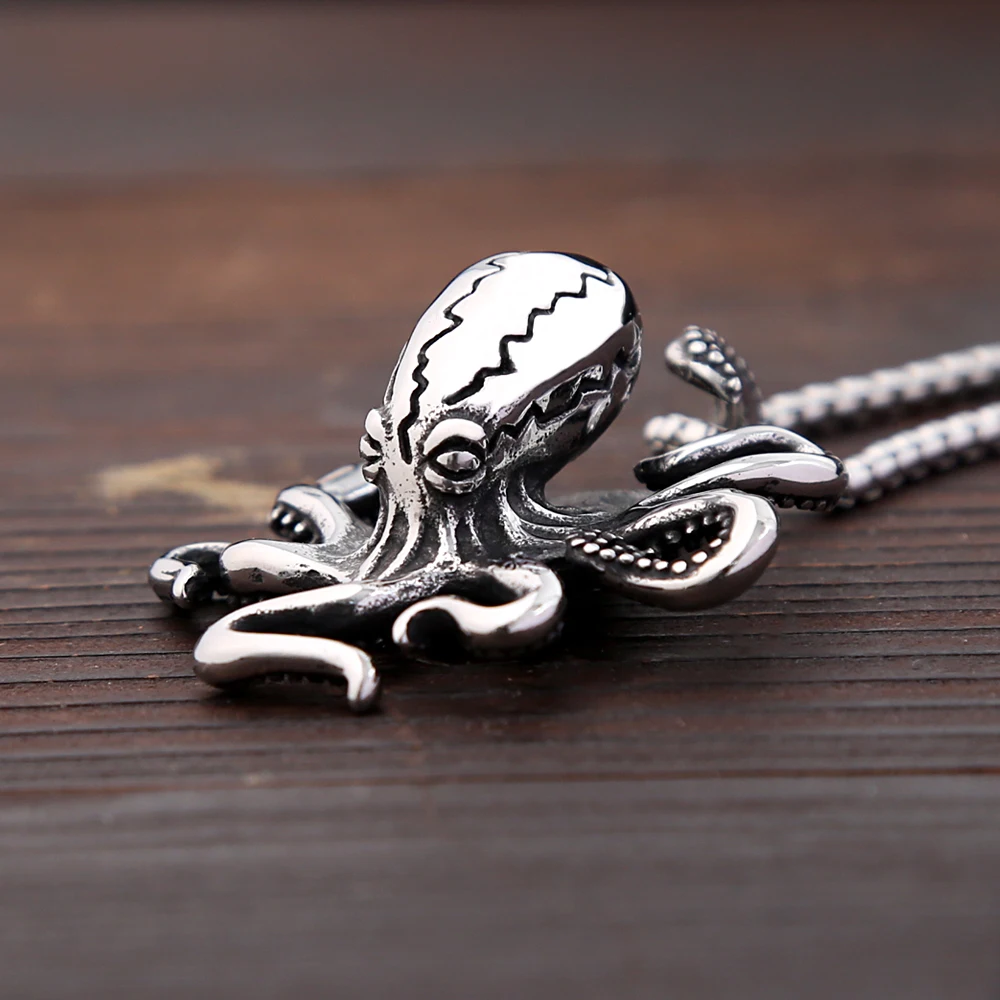 Fashion Punk High Quality Octopus Pendant Necklaces Stainless Steel Biker Hip Hop Animal Necklace For Men Creative Jewelry Gifts