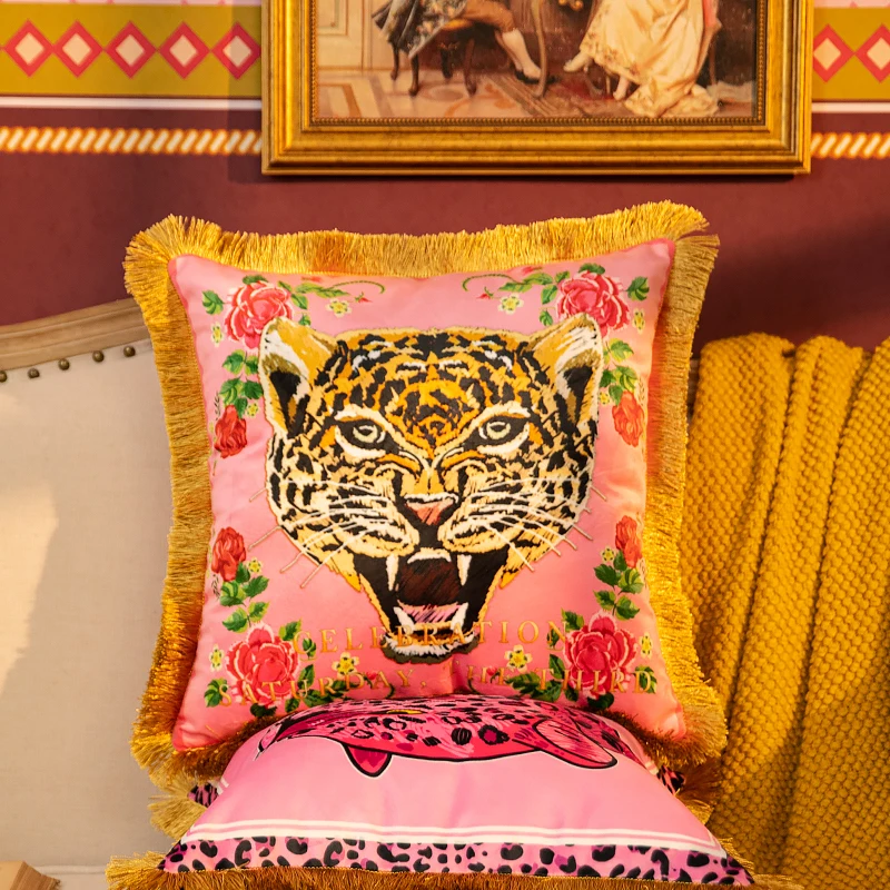 DUNXDECO şık pembe leopar kaplan kadife minder örtüsü dekoratif yastık kılıfı Modern romantik kız odası kanepe sandalye Coussin dekor