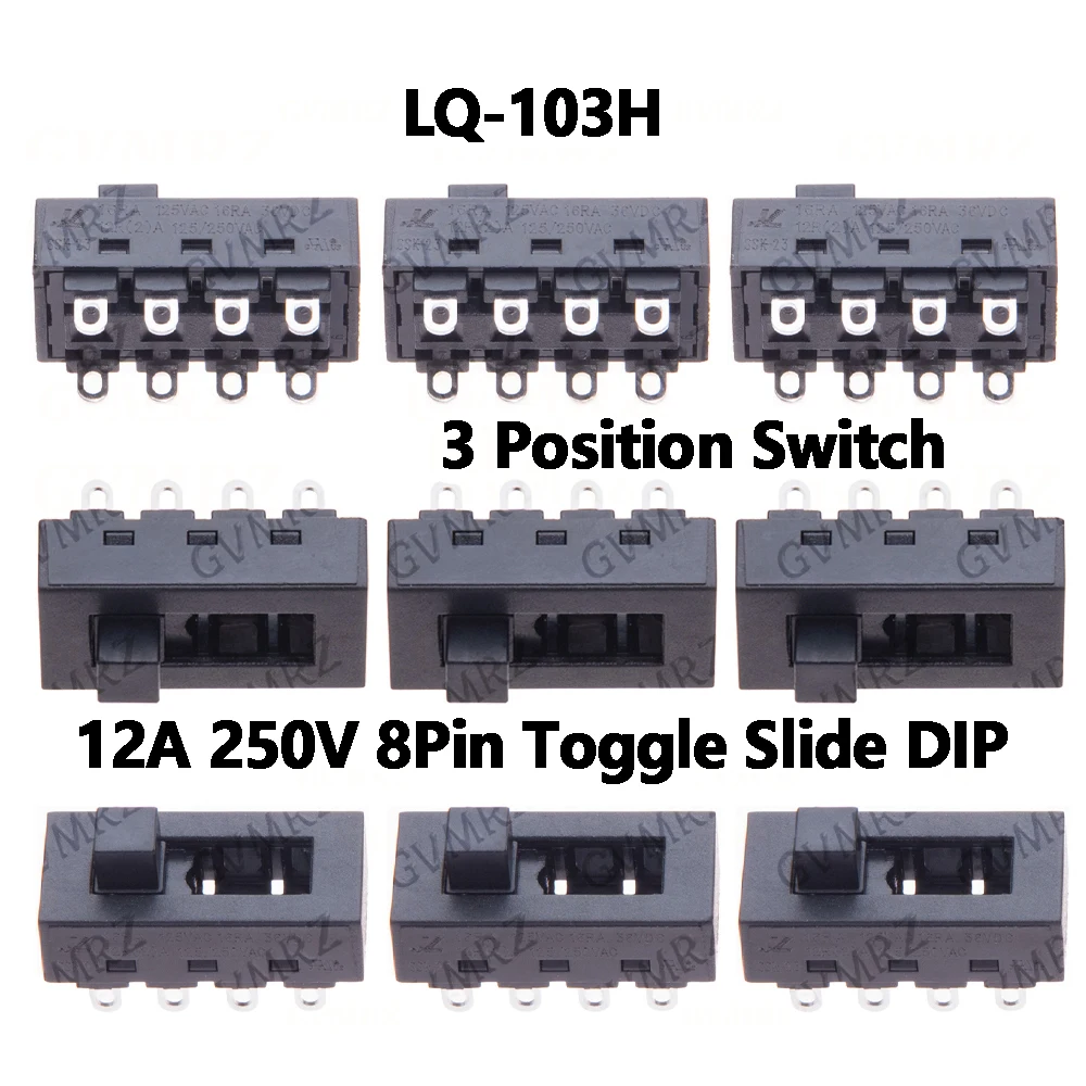 2PCS/lot 12A 250V 8Pin Toggle Slide for JJ-15 Philips Flyco FH6218/20/21DIP 3 Position Switch LQ-103H Hair Dryer Hot Cold Wind