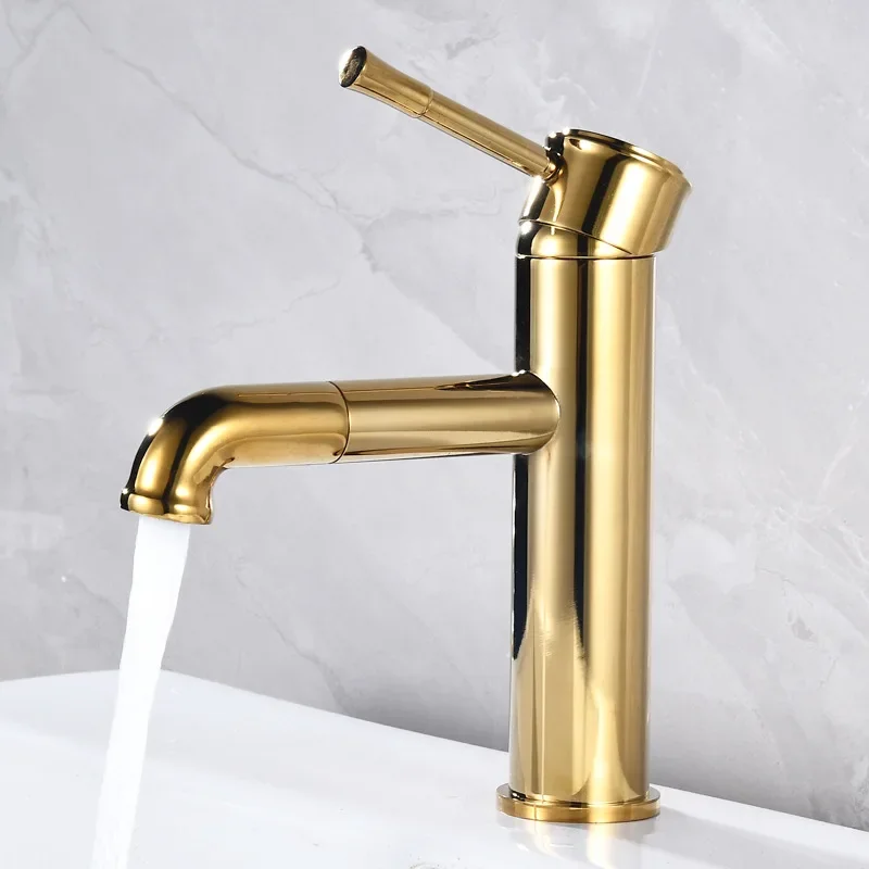 Luxury-inspired solid brass basin mixer tap with 360-degree swivel action Antique-finish gold-tone washbasin mixer tap