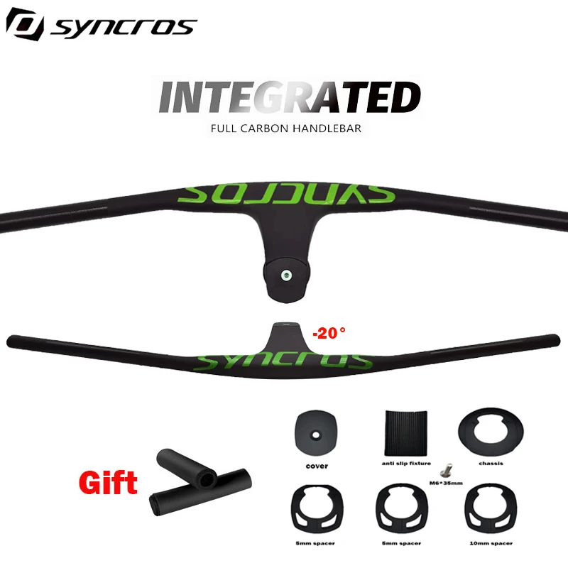 Syncros green flag MTB integration internal cable handlebar UD black carbon fiber shape integrated handlebar stem - 20 degrees