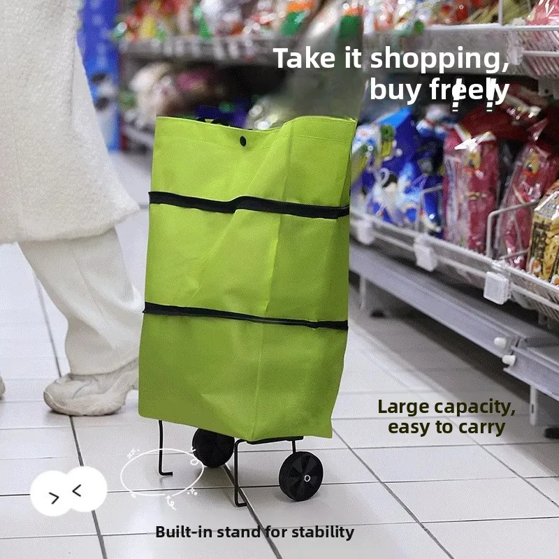 Portable Folding Shopping Bag Light Weight with Wheels Hand Pull Cart Vegetable Buying Car Home Use Backable Convenient Cart