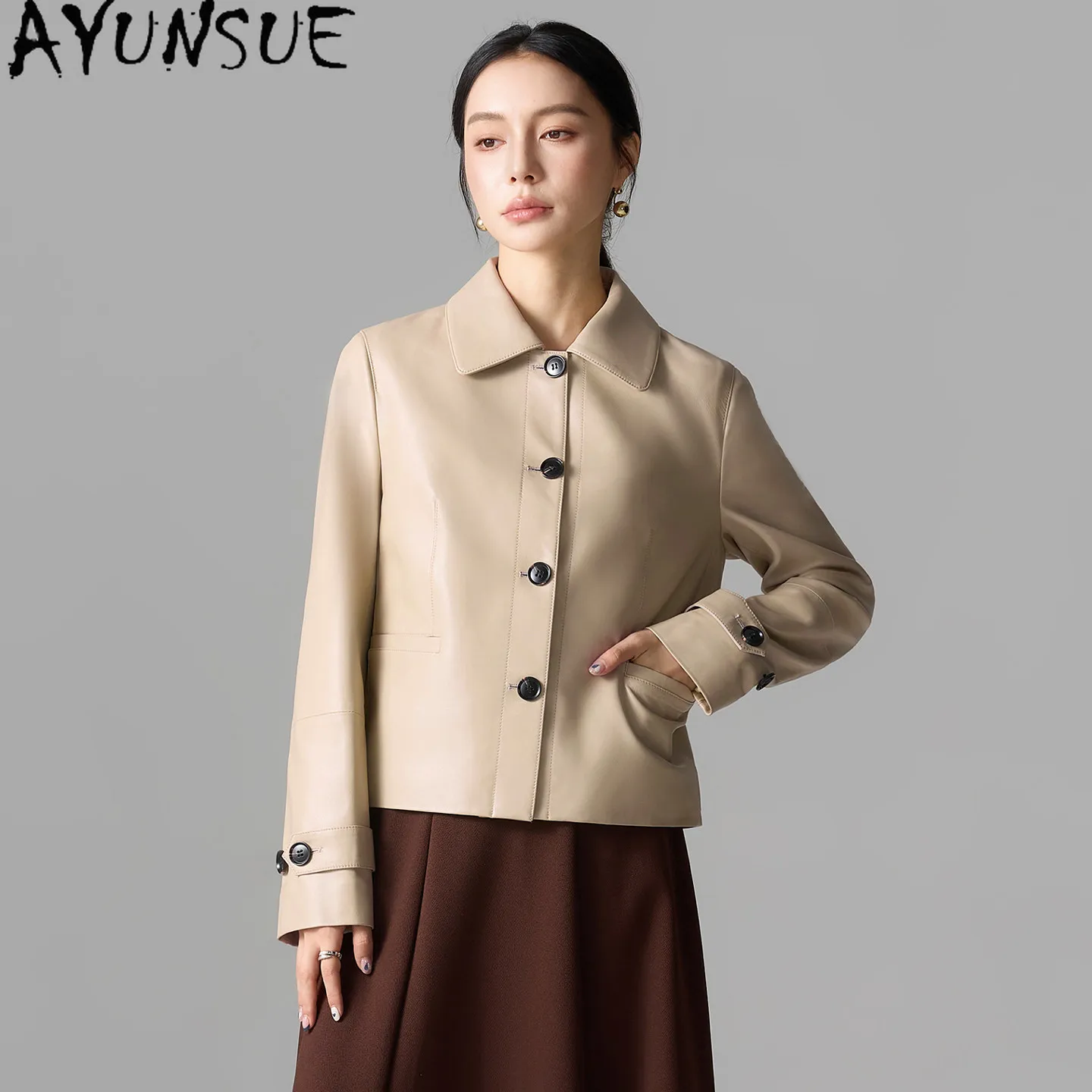 AYUNSUE Real Sheepskin Coats for Women Fashion Soft Genuine Leather Jacket Elegant Autumn Coat Female Clothing Косуха Женская
