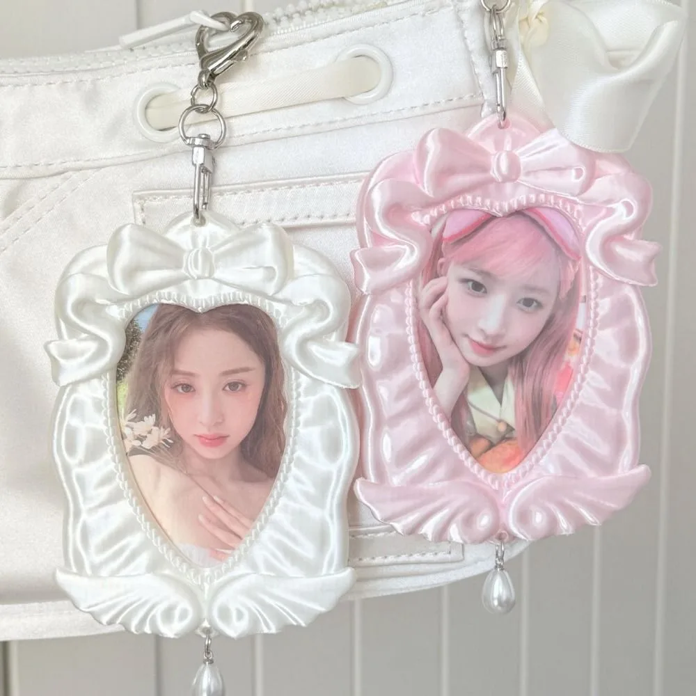 High Quality 3 Inch Kpop Photocard Holder Bow Angel Picture Display Idol Photo Frame Acrylic Storage Card Holder Bag Pendant