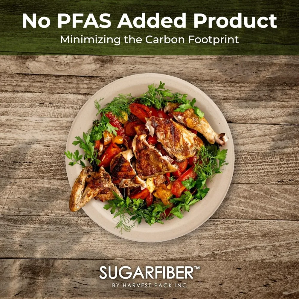 أطباق ورقية قابلة للتحلل مقاس 9 بوصات، مستديرة شديدة التحمل من باجاس الطبيعي، يمكن التخلص منها للمناسبات والحفلات الصديقة للبيئة #5