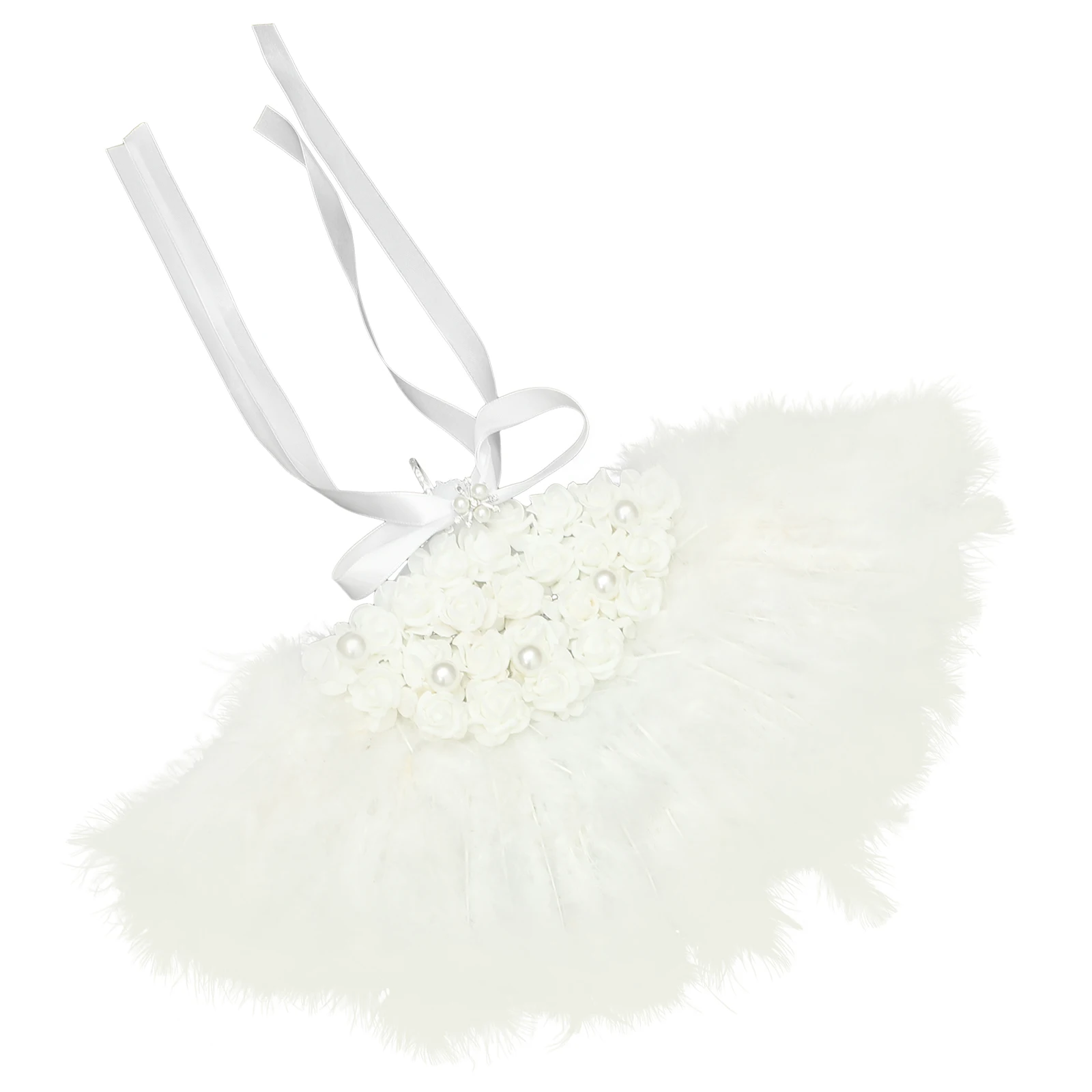 

Wedding Rose Fan Flower Pattern Cloth Foldable Fans Flash White Lace Handheld
